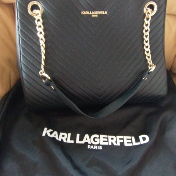 NEW - KARL LAGERFELD Women's Charlotte Shoulder Bag, Black/Gold - Picture 3 of 5
